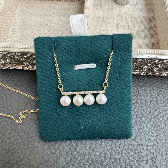 Jewelry - Modern Freshwater Pearl Bar Necklace with CZ Accent | 14k Gold-Filled